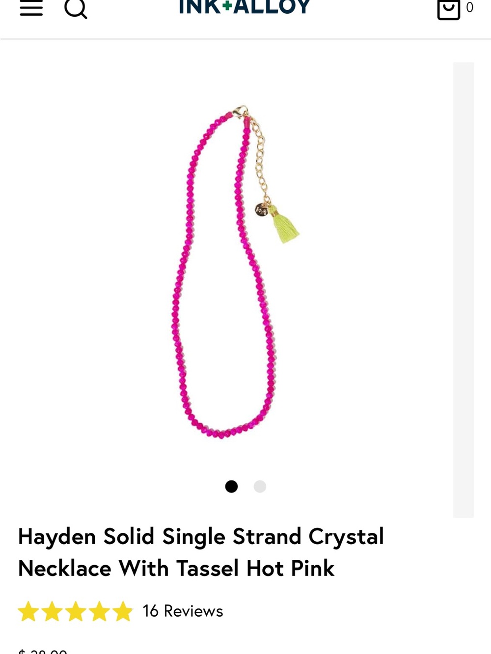 ALLOY Hot Pink Crystal Necklace with Lime Tassel and Gold Chain